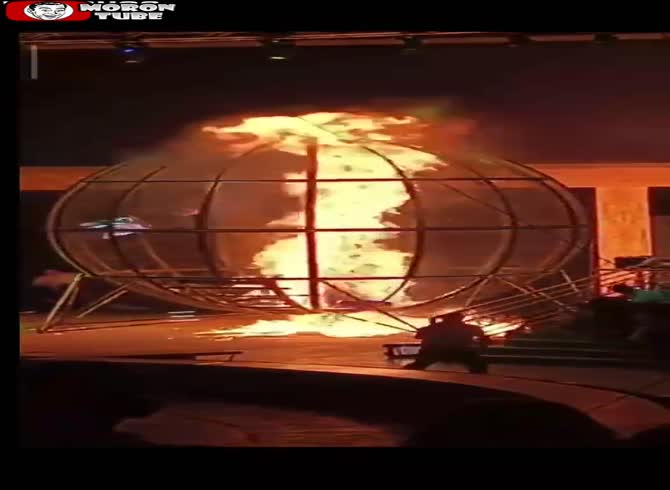 Video :During the death ball performance, the biker catches fire